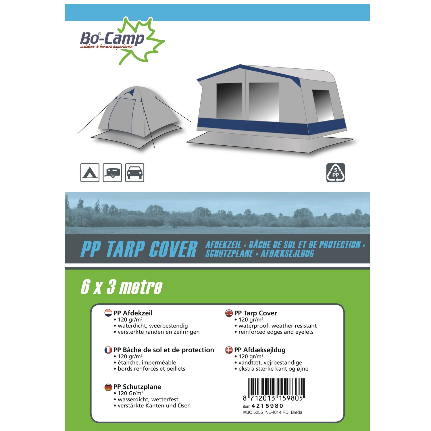 Afdekzeil Bo-Camp Grijs (6 X 3 M) 2 Afdekzeil Bo-Camp Grijs (6 X 3 M) - Afbeelding 2